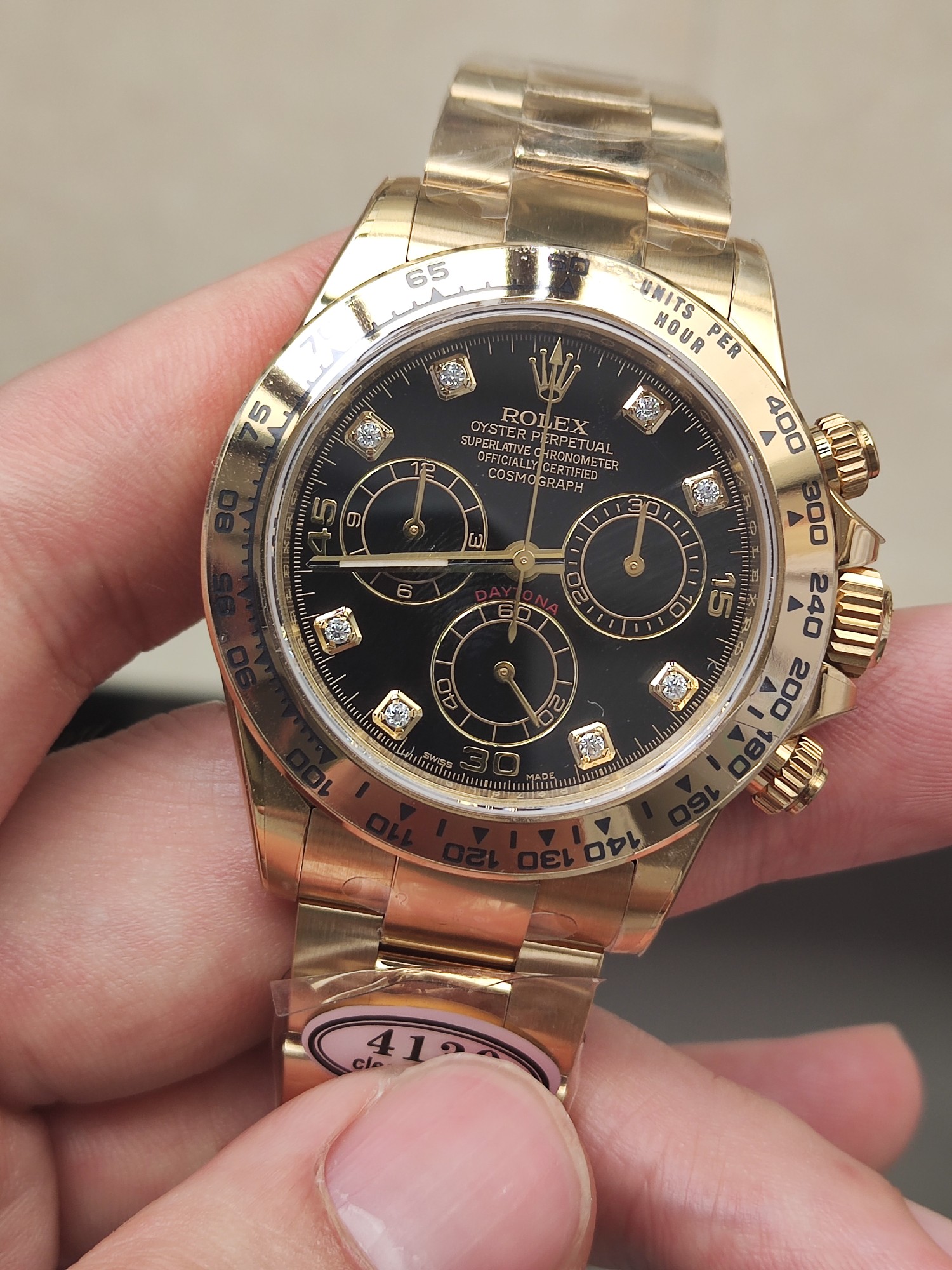 Clena Factory Rolex Daytona 116508 Yellow Gold Case Bracelet DD4130 Movement Black Dial Diamond Markers 03 Clena Factory Rolex Daytona 116508 Yellow Gold Case Bracelet DD4130 Movement Black Dial Diamond Markers 03