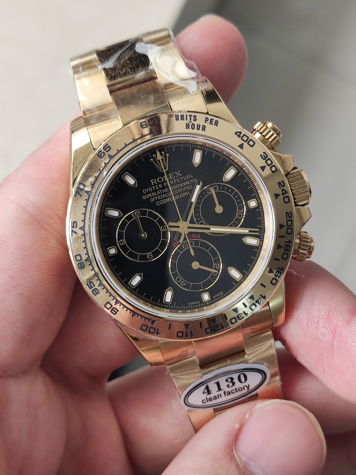 Clena Factory Rolex Daytona 116508 Yellow Gold Case Bracelet DD4130 Movement Black Dial Stick Markers 01 Clena Factory Rolex Daytona 116508 Yellow Gold Case Bracelet DD4130 Movement Black Dial Stick Markers 01