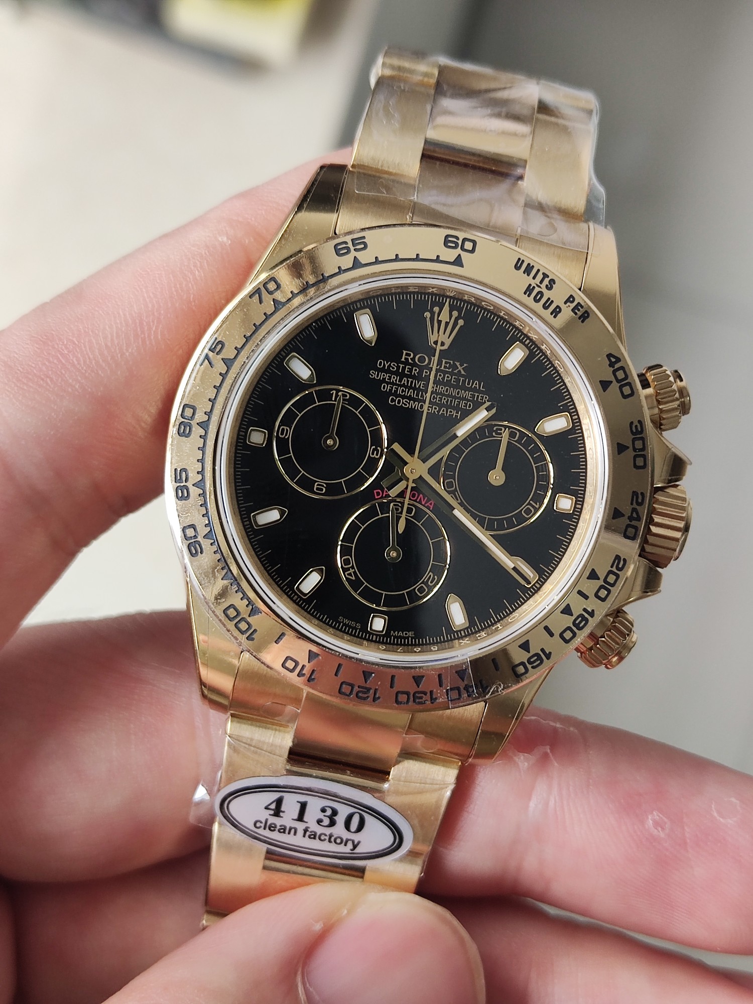 Clena Factory Rolex Daytona 116508 Yellow Gold Case Bracelet DD4130 Movement Black Dial Stick Markers 02 Clena Factory Rolex Daytona 116508 Yellow Gold Case Bracelet DD4130 Movement Black Dial Stick Markers 02