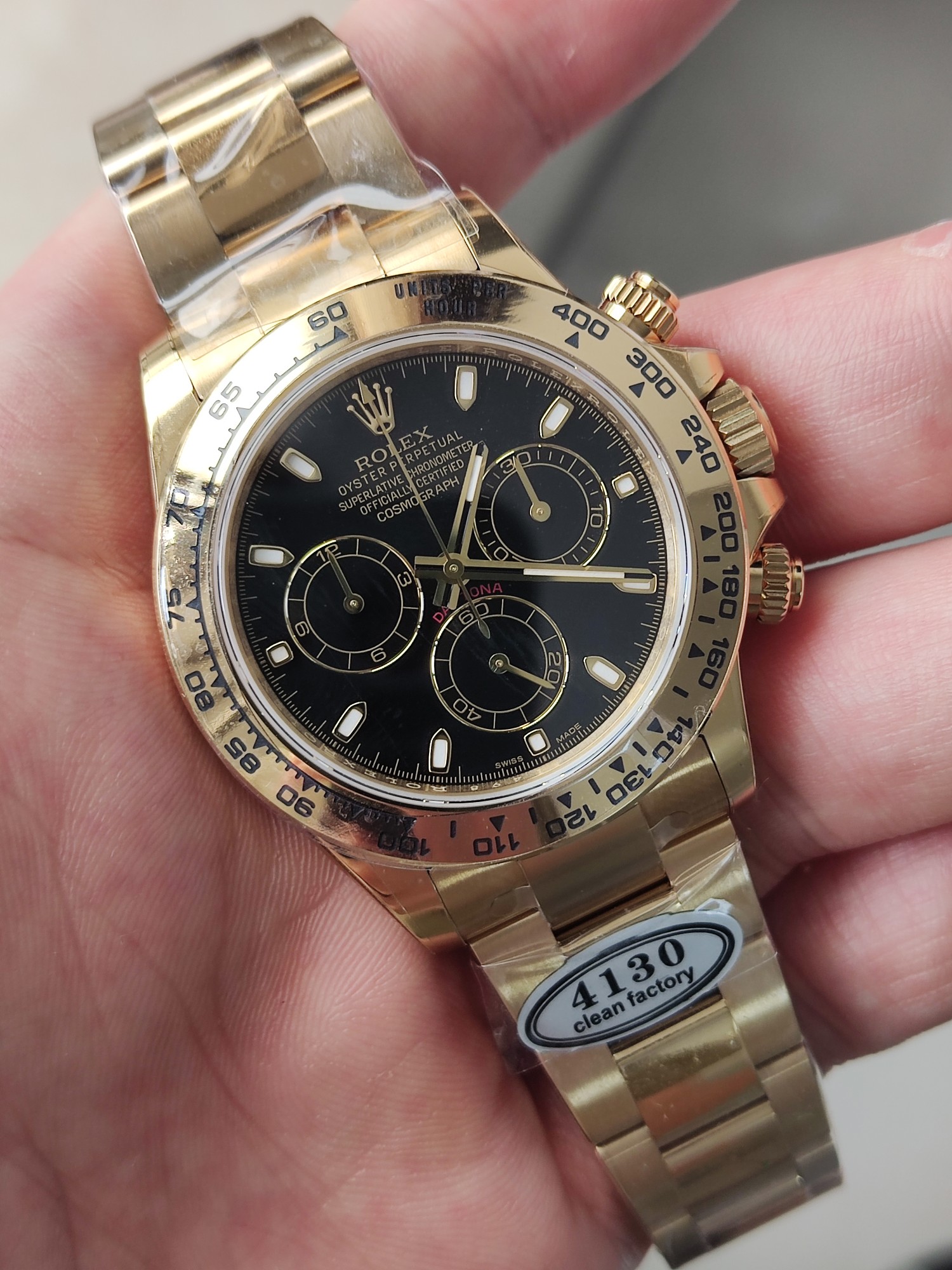 Clena Factory Rolex Daytona 116508 Yellow Gold Case Bracelet DD4130 Movement Black Dial Stick Markers 04 Clena Factory Rolex Daytona 116508 Yellow Gold Case Bracelet DD4130 Movement Black Dial Stick Markers 04