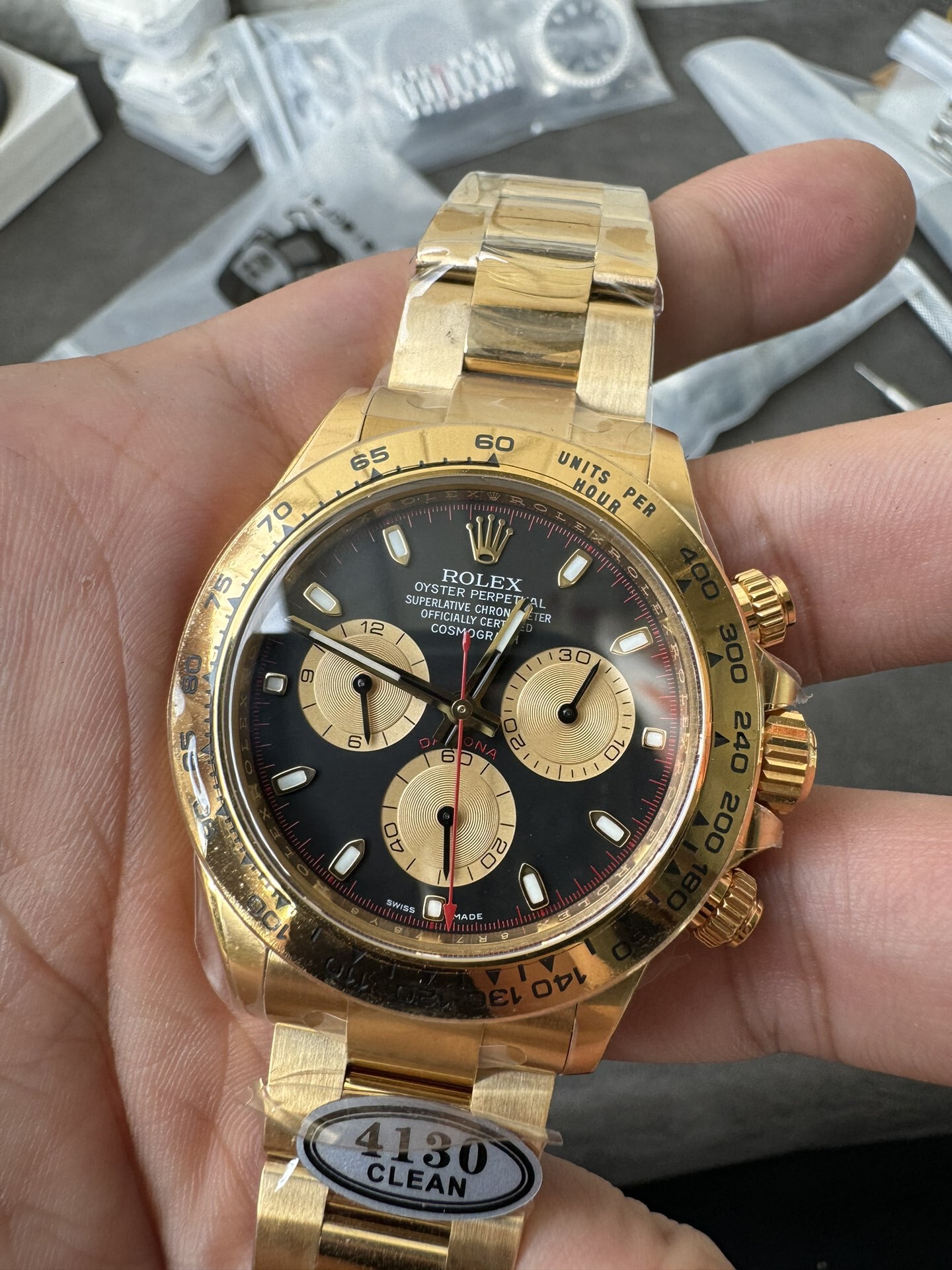 Clean Factory Daytona 116508 Yellow Gold Case Bracelet Black Dial with Yellow Sub Dial Red Chrono Second Hand DD4131 Movement 03 Clean Factory Daytona 116508 Yellow Gold Case Bracelet Black Dial with Yellow Sub Dial Red Chrono Second Hand DD4131 Movement 03