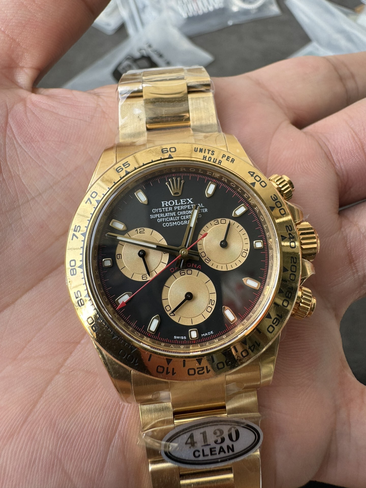 Clean Factory Daytona 116508 Yellow Gold Case Bracelet Black Dial with Yellow Sub Dial Red Chrono Second Hand DD4131 Movement 05 Clean Factory Daytona 116508 Yellow Gold Case Bracelet Black Dial with Yellow Sub Dial Red Chrono Second Hand DD4131 Movement 05