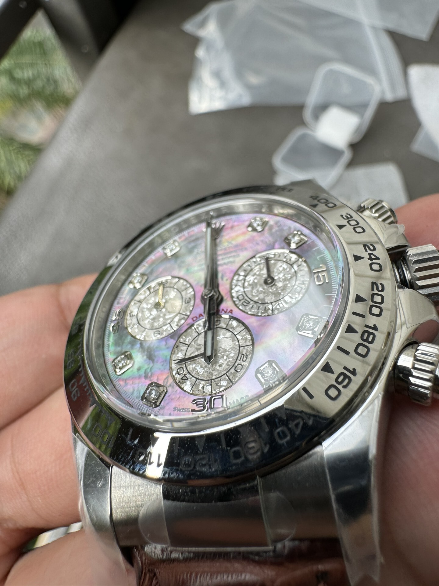 Clean Factory Daytona 116519 Tahitian MOP Dial with Diamonds Markers DD 4130 Movement Alligator Leather Strap 04 Clean Factory Daytona 116519 Tahitian MOP Dial with Diamonds Markers DD 4130 Movement Alligator Leather Strap 04