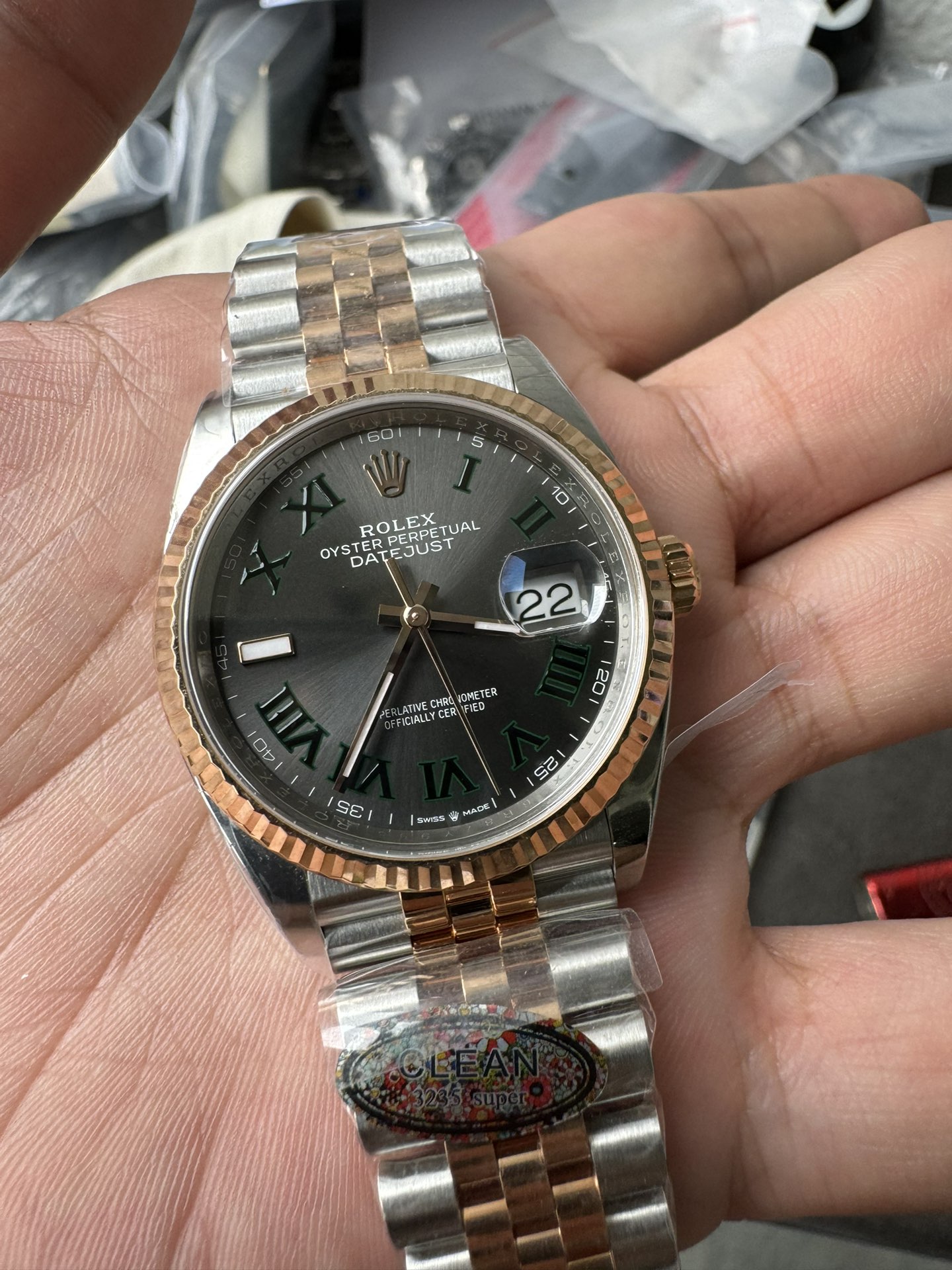 Clean Factory DateJust 36mm 126231 Wimbledon 904L Steel Grey Dial Green Roman Marker Two Tone Jubilee Bracelet SH3235 Movement 04 Clean Factory DateJust 36mm 126231 Wimbledon 904L Steel Grey Dial Green Roman Marker Two Tone Jubilee Bracelet SH3235 Movement 04