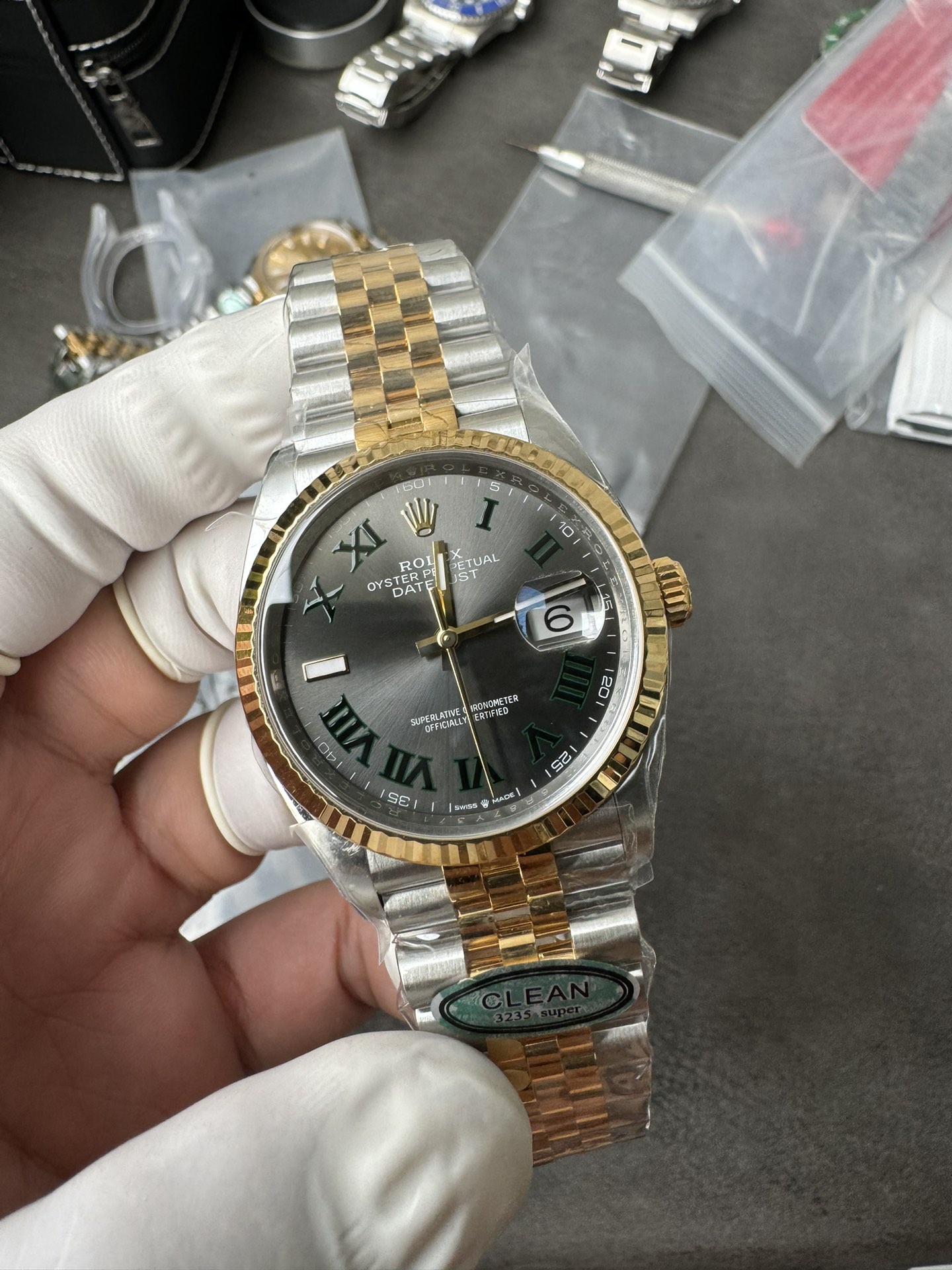 Clean Factory Rolex Datejust Wimbledon 36mm 126233 Grey Dial with Roma Markers Two Tone Yellow Gold Oystersteel Bracelet 01 Clean Factory Rolex Datejust Wimbledon 36mm 126233 Grey Dial with Roma Markers Two Tone Yellow Gold Oystersteel Bracelet 01