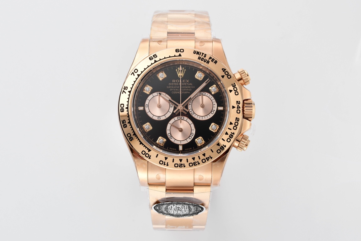 Clean Factory Daytona 126505 Rose Gold Case Bracelet Bright Black and Sundust Set with Diamonds Dial SH4131 Movement 01 Clean Factory Daytona 126505 Rose Gold Case Bracelet Bright Black and Sundust Set with Diamonds Dial SH4131 Movement 01