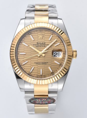 Clean Factory Datejust 126333 41mm Yellow Gold Fluted Textured Dial Yellow Gold Bezel 3235 Movement Two Tone Oyster Bracelet 00