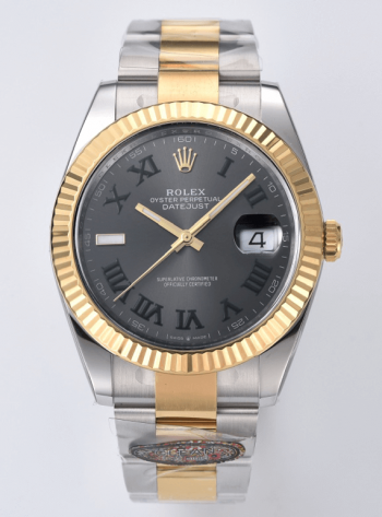 Clean Factory Datejust Wimbledon 126333 41mm Gray Dial with Green Roma Markers Yellow Gold Bezel 3235 Caliber Two Tone Oyster Bracelet 00