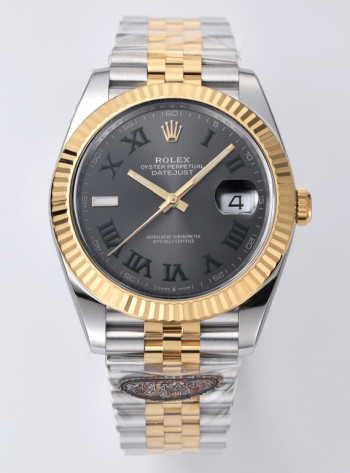 Clean Factory Datejust Wimbledon 126333 41mm Gray Dial with Green Roma Markers Yellow Gold Bezel 3235 Movement Two Tone Jubilee Bracelet 00