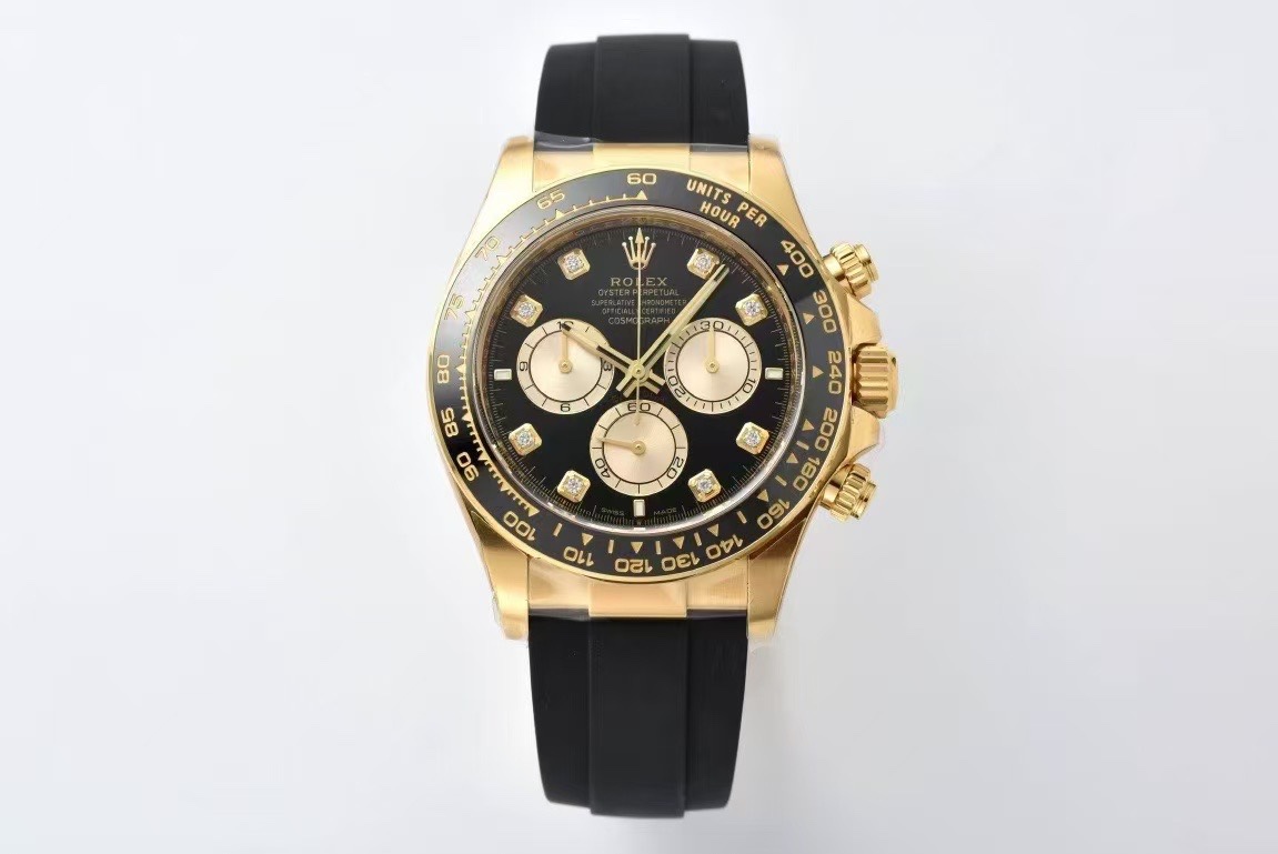 Clean Factory Daytona 126518 Black Dial with Diamonds Markers Yellow Gold Case Black Ceramic Bezel SH4131 Movement Oysterflex Strap 01 Clean Factory Daytona 126518 Black Dial with Diamonds Markers Yellow Gold Case Black Ceramic Bezel SH4131 Movement Oysterflex Strap 01