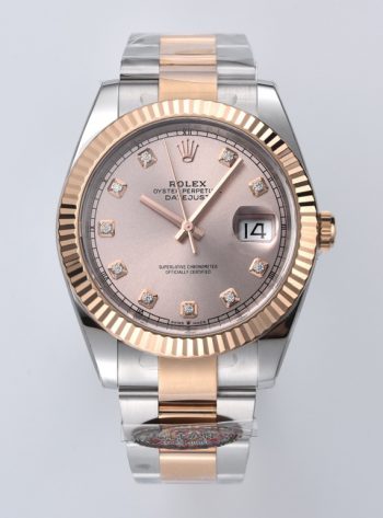 Clean Datejust 126331 41mm Rose Gold Sundust Dial with Diamond Markers Rose Gold Bezel 3235 Movement Two Tone Oyster Bracelet 00