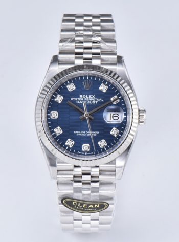 Clean Factory Datejust 126234 36mm Blue Motif Dial with Diamonds Markers 3235 Movement Jubilee Bracelet 00