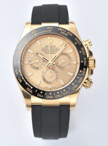 Clean Factory Rolex Daytona 116518LN 0042 Yellow Gold Dial and Case Black Ceramic Bezel Cal4130 Black Oyster Rubber Oysterflex Strap 00