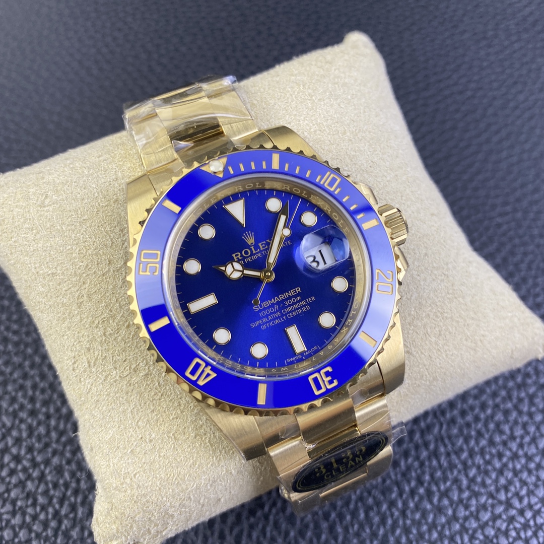 Clean Factory Submariner 116618LB 40mm Blue Dial Ceramic Bezel Full Yellow Gold Plated on Case Oyster Bracelet SH3135 Movement 02