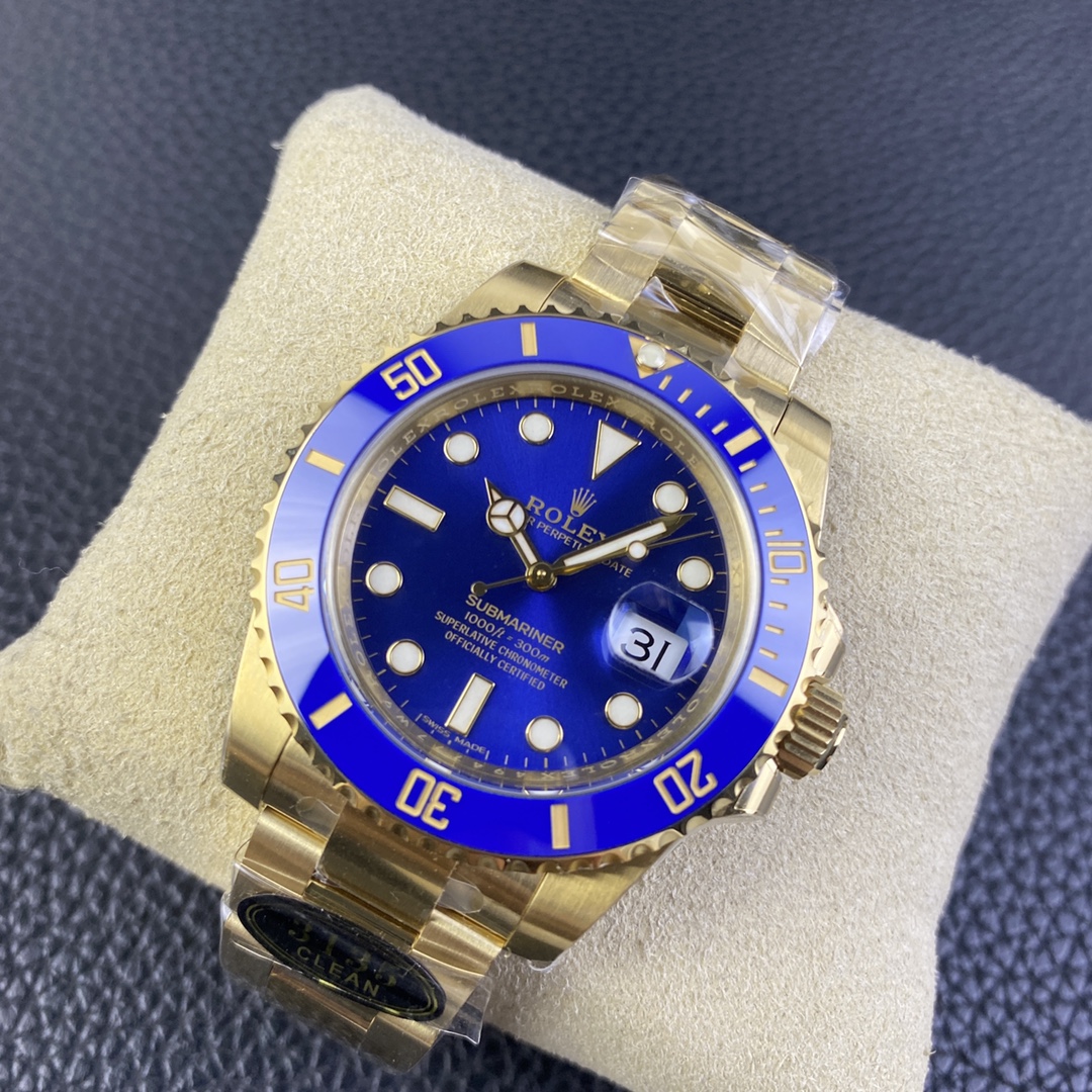 Clean Factory Submariner 116618LB 40mm Blue Dial Ceramic Bezel Full Yellow Gold Plated on Case Oyster Bracelet SH3135 Movement 03
