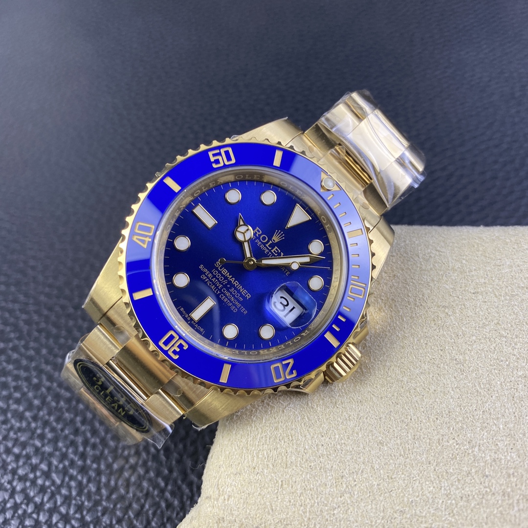 Clean Factory Submariner 116618LB 40mm Blue Dial Ceramic Bezel Full Yellow Gold Plated on Case Oyster Bracelet SH3135 Movement 04