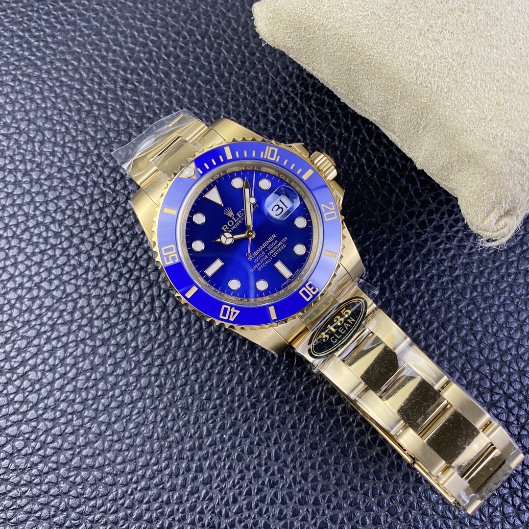 Clean Factory Submariner 116618LB 40mm Blue Dial Ceramic Bezel Full Yellow Gold Plated on Case Oyster Bracelet SH3135 Movement 09
