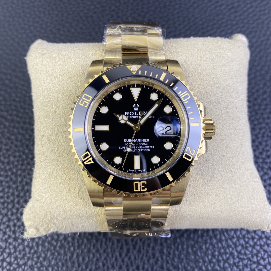 Clean Factory Submariner 116618LN 40mm Black Dial Ceramic Bezel Full Yellow Gold Plated Case Oyster Bracelet SH3135 Movement 01