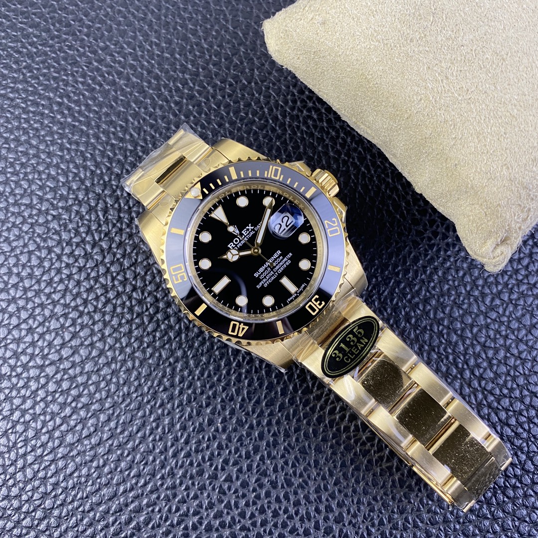 Clean Factory Submariner 116618LN 40mm Black Dial Ceramic Bezel Full Yellow Gold Plated Case Oyster Bracelet SH3135 Movement 09