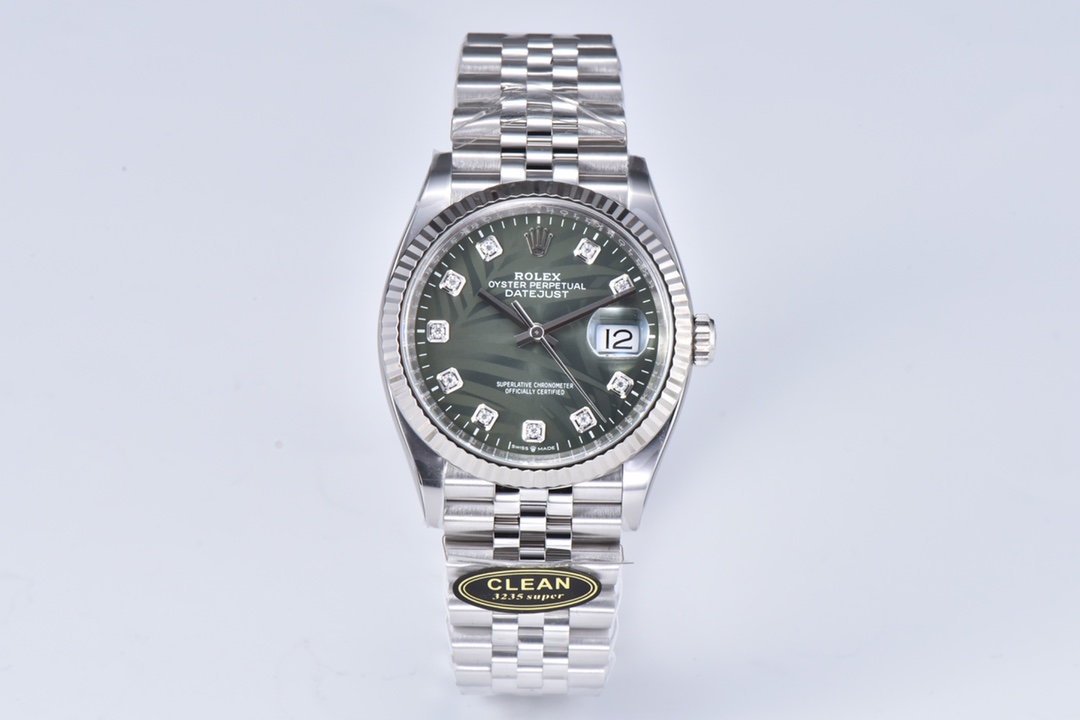 Clean Factory DateJust 36mm 126234 Green Palm motif Dial Diamond Hour Markers 904L Steel Material Jubilee Bracelet SH3235 Caliber 01 Clean Factory DateJust 36mm 126234 Green Palm motif Dial Diamond Hour Markers 904L Steel Material Jubilee Bracelet SH3235 Caliber 01