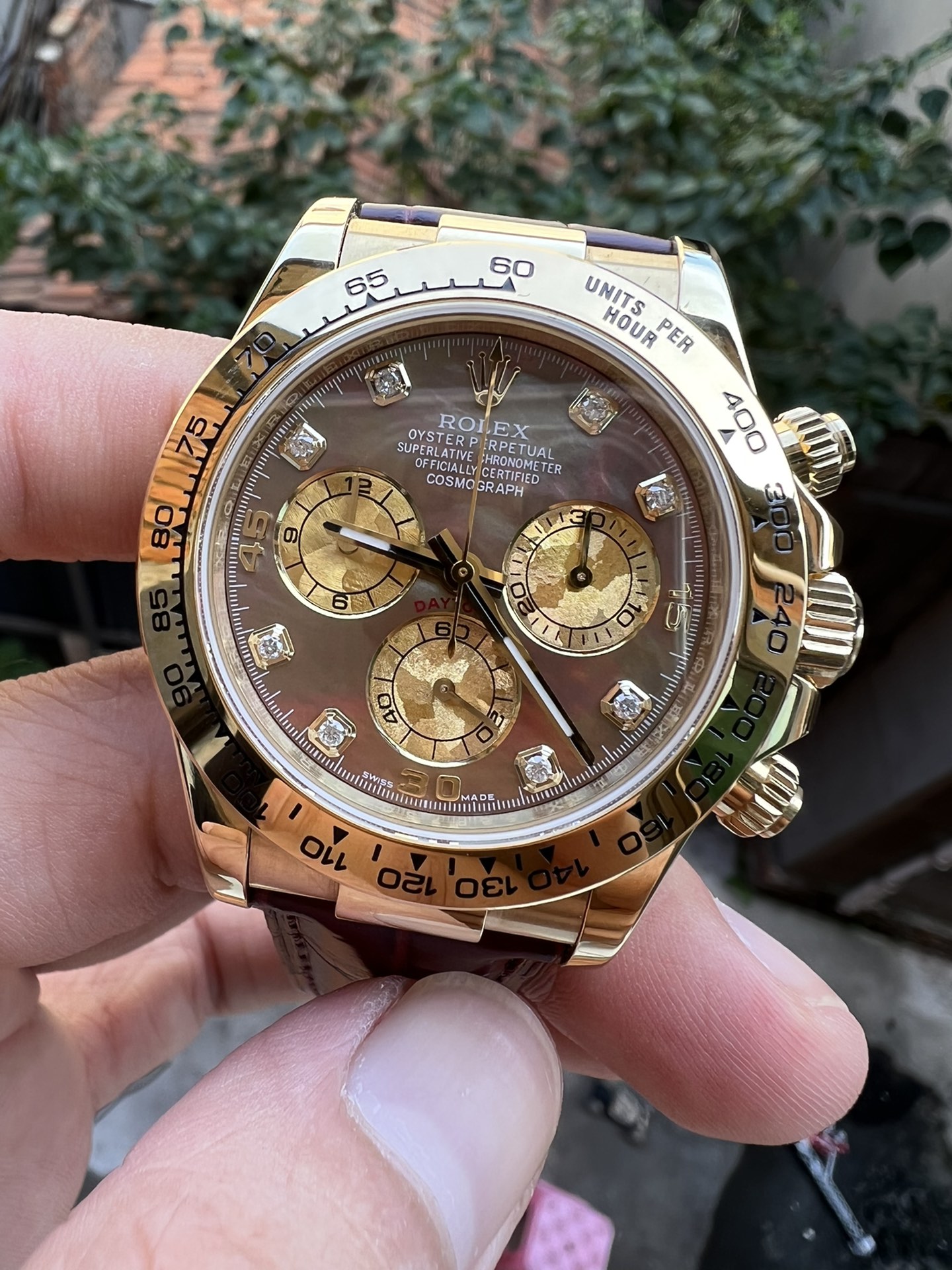 Clean Factory Daytona 116503 Black Mother of Pearl Dial Diamond Hour Markers Yellow Gold Bezel Alligator Strap DD4130 Caliber 01 Clean Factory Daytona 116503 Black Mother of Pearl Dial Diamond Hour Markers Yellow Gold Bezel Alligator Strap DD4130 Caliber 01
