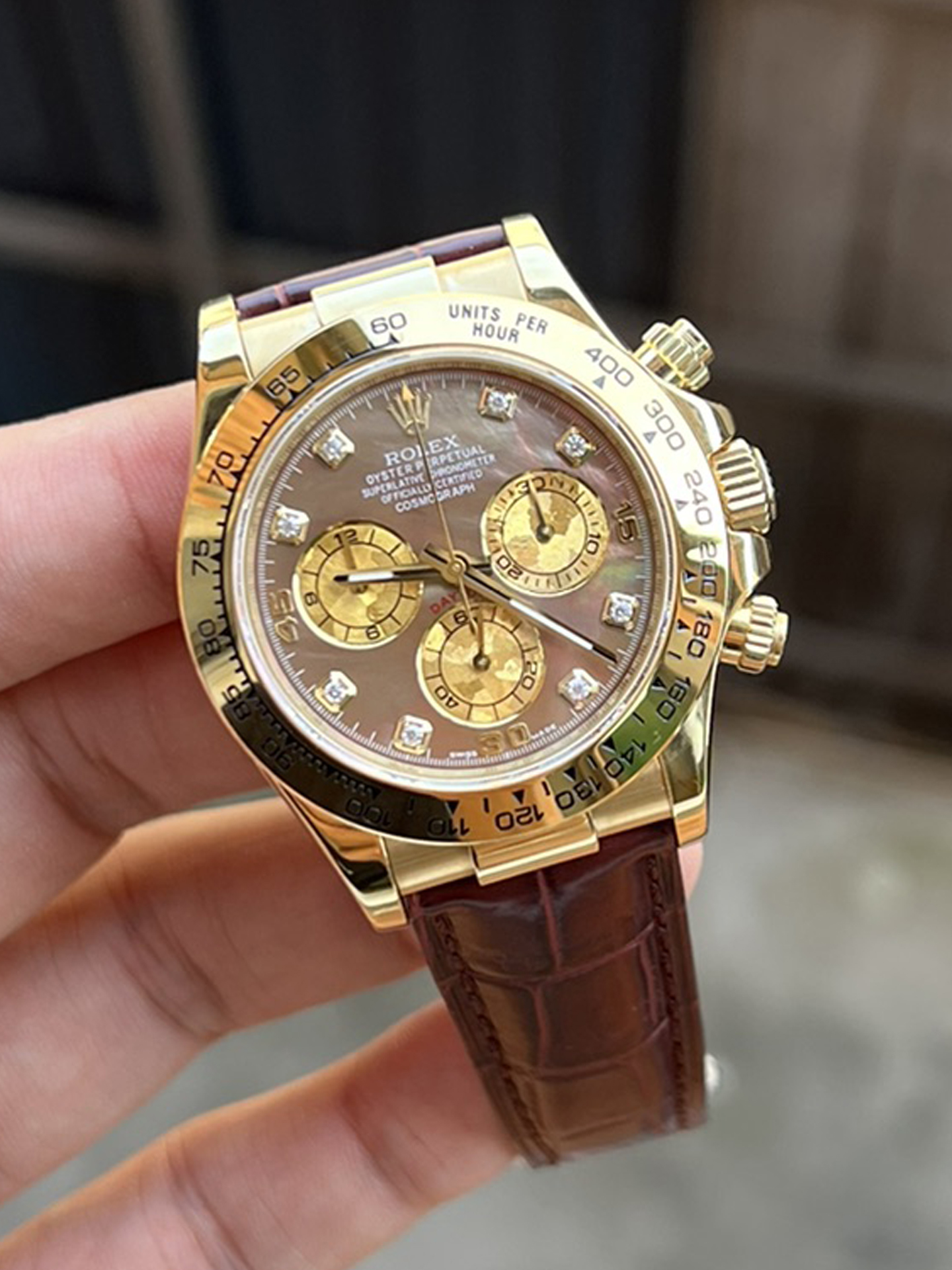 Clean Factory Daytona 116503 Black Mother of Pearl Dial Diamond Hour Markers Yellow Gold Bezel Alligator Strap DD4130 Caliber 03 1 Clean Factory Daytona 116503 Black Mother of Pearl Dial Diamond Hour Markers Yellow Gold Bezel Alligator Strap DD4130 Caliber 03 1