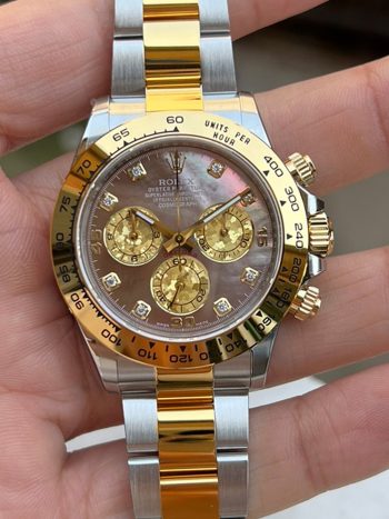 Clean Factory Daytona 116503 Black Mother of Pearl Dial Diamond Hour Markers Yellow Gold Bezel Two Tone Bracelet DD4130 Movement 00