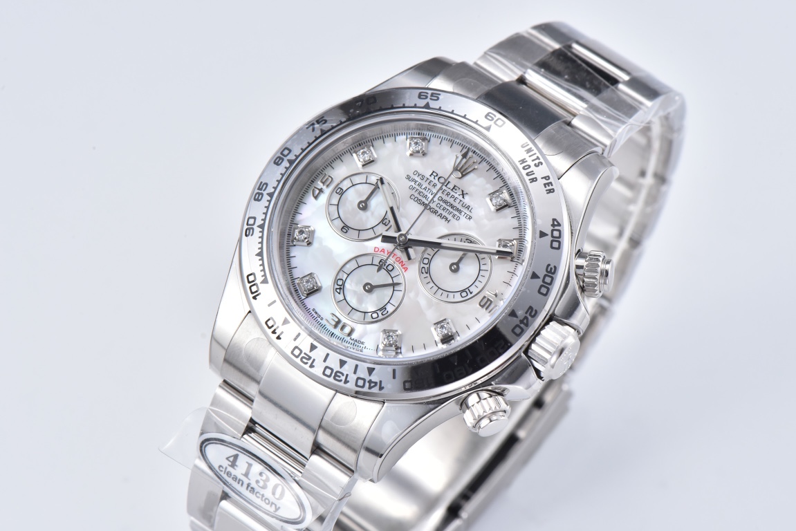 Clean Factory Daytona 116509 White Mother of Pearl Dial Diamond Hour Markers Oystersteel Case Bracelet DD4130 Movement 02 Clean Factory Daytona 116509 White Mother of Pearl Dial Diamond Hour Markers Oystersteel Case Bracelet DD4130 Movement 02