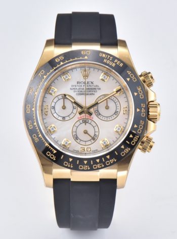 Clean Factory Daytona 116518LN Mother of Pearl Dial with Diamond Hour Markers Yellow Gold Case Oysterflex DD4130 Caliber 00