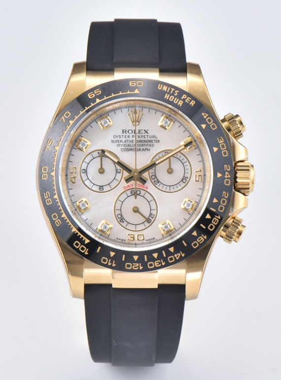 Victory Factory Daytona 116518LN Mother of Pearl Dial with Diamond Hour Markers Yellow Gold Case Oysterflex DD4130 Caliber 00 Clean Factory Daytona 116518LN Mother of Pearl Dial with Diamond Hour Markers Yellow Gold Case Oysterflex DD4130 Caliber 00