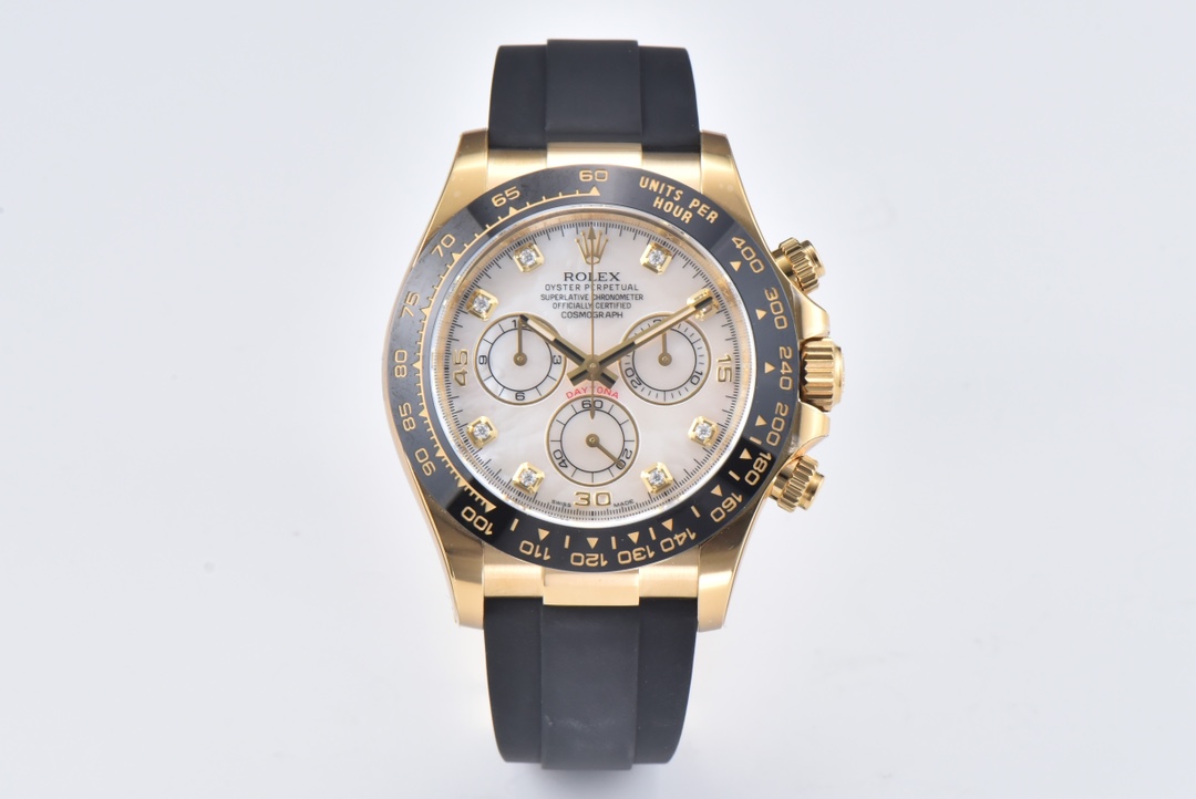 Victory Factory Daytona 116518LN Mother of Pearl Dial with Diamond Hour Markers Yellow Gold Case Oysterflex DD4130 Caliber 01 Clean Factory Daytona 116518LN Mother of Pearl Dial with Diamond Hour Markers Yellow Gold Case Oysterflex DD4130 Caliber 01