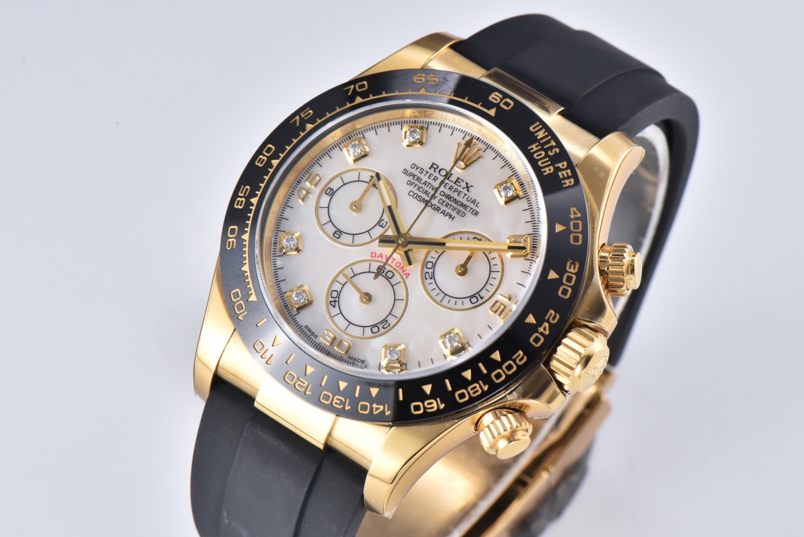 Victory Factory Daytona 116518LN Mother of Pearl Dial with Diamond Hour Markers Yellow Gold Case Oysterflex DD4130 Caliber 02 Clean Factory Daytona 116518LN Mother of Pearl Dial with Diamond Hour Markers Yellow Gold Case Oysterflex DD4130 Caliber 02