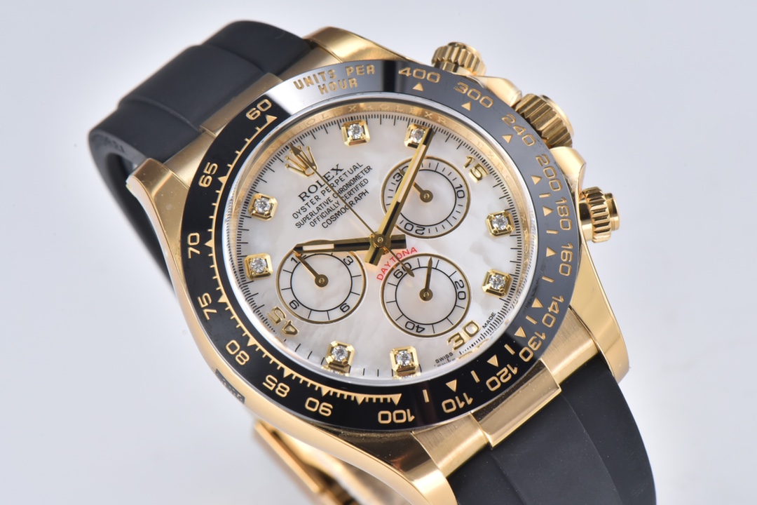 Victory Factory Daytona 116518LN Mother of Pearl Dial with Diamond Hour Markers Yellow Gold Case Oysterflex DD4130 Caliber 03 Clean Factory Daytona 116518LN Mother of Pearl Dial with Diamond Hour Markers Yellow Gold Case Oysterflex DD4130 Caliber 03