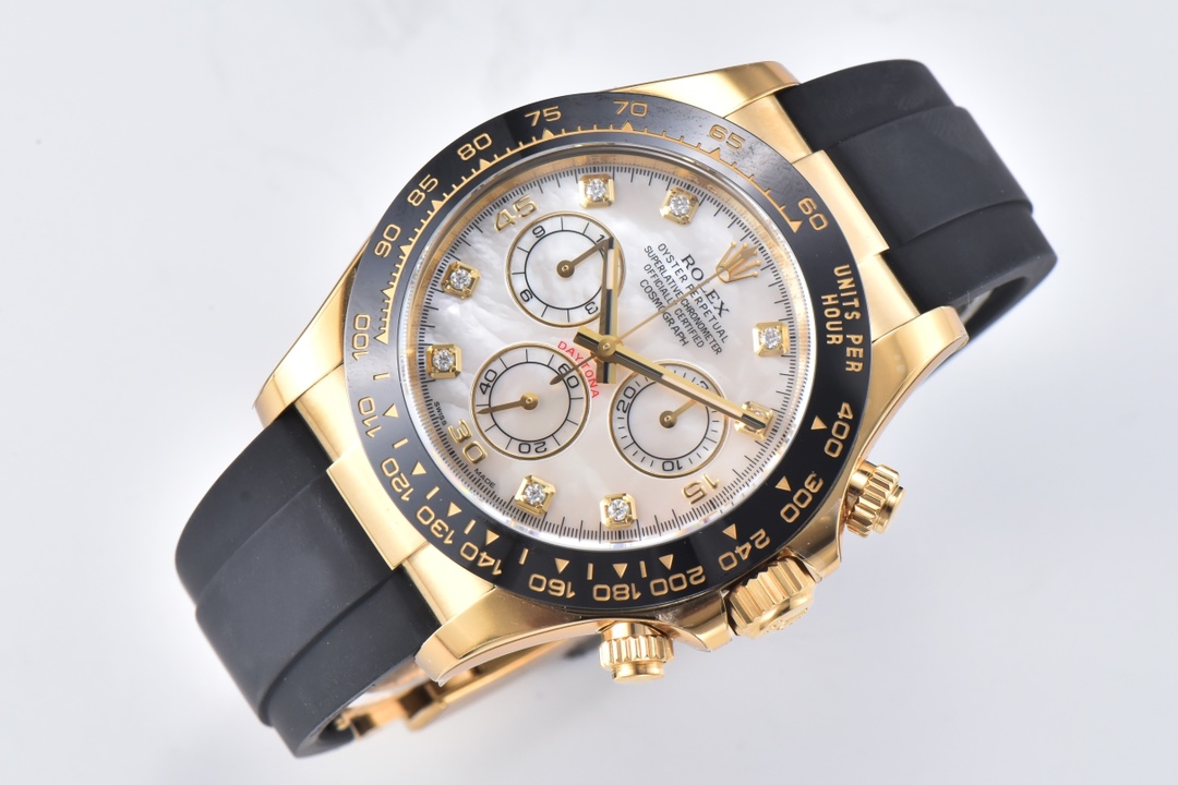 Victory Factory Daytona 116518LN Mother of Pearl Dial with Diamond Hour Markers Yellow Gold Case Oysterflex DD4130 Caliber 06 Clean Factory Daytona 116518LN Mother of Pearl Dial with Diamond Hour Markers Yellow Gold Case Oysterflex DD4130 Caliber 06