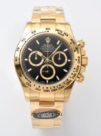 Clean Factory Daytona 126508 Black Dial with Gold Counter Ring Luminous Hour Markers 18K Yellow Gold Plated Band 4131 Movement 00