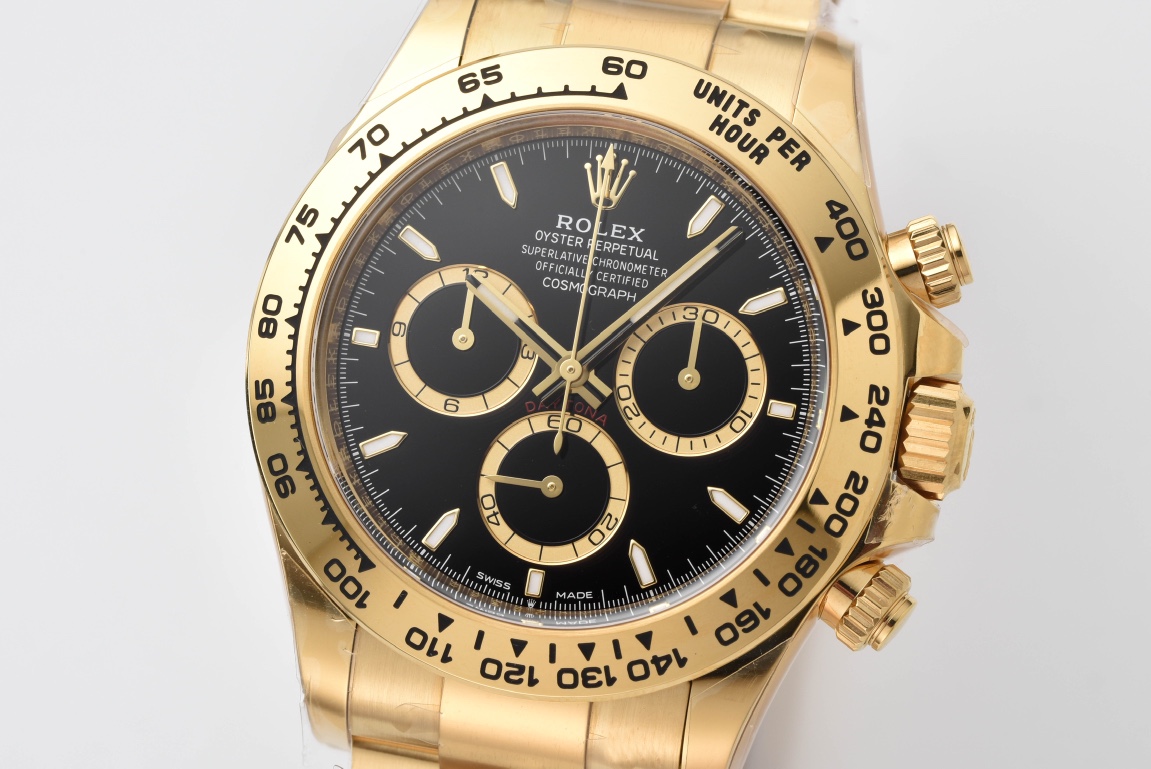 Clean Factory Daytona 126508 Black Dial with Gold Counter Ring Luminous Hour Markers 18K Yellow Gold Plated Band 4131 Movement 02 Clean Factory Daytona 126508 Black Dial with Gold Counter Ring Luminous Hour Markers 18K Yellow Gold Plated Band 4131 Movement 02