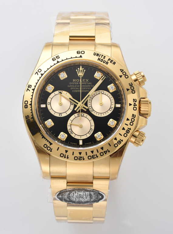Victory Factory Daytona 126508 Black Dial with Yellow Gold Counter Dial Diamonds Hour Markers 18K Yellow Gold Plated Band 4131 Movement 00 Clean Factory Daytona 126508 Black Dial with Yellow Gold Counter Dial Diamonds Hour Markers 18K Yellow Gold Plated Band 4131 Movement 00