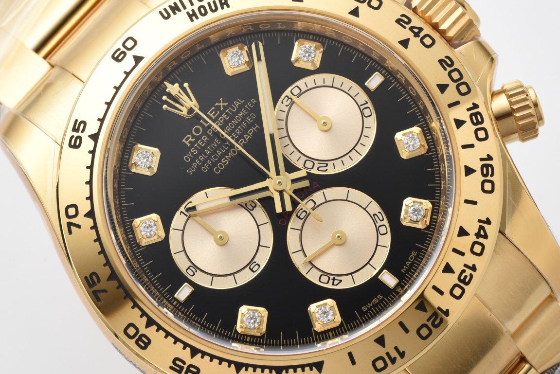 Victory Factory Daytona 126508 Black Dial with Yellow Gold Counter Dial Diamonds Hour Markers 18K Yellow Gold Plated Band 4131 Movement 02 Clean Factory Daytona 126508 Black Dial with Yellow Gold Counter Dial Diamonds Hour Markers 18K Yellow Gold Plated Band 4131 Movement 02