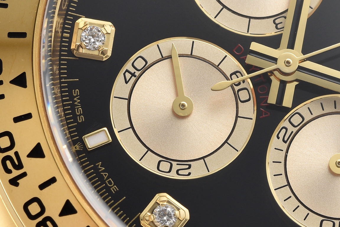 Victory Factory Daytona 126508 Black Dial with Yellow Gold Counter Dial Diamonds Hour Markers 18K Yellow Gold Plated Band 4131 Movement 05 Clean Factory Daytona 126508 Black Dial with Yellow Gold Counter Dial Diamonds Hour Markers 18K Yellow Gold Plated Band 4131 Movement 05