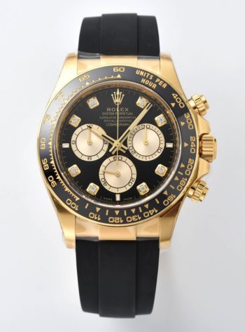 Clean Factory Daytona M126518LN 0006 Yellow Gold Case Black Dial Diamond Hour Markers Gold Counter Rings Oysterflex Strap 4131 Movement 00