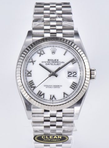 Clean Factory Rolex Datejust 36 White Dial with Roma Hour Markers ShangHai 3235 Movement Jubilee Bracelet 00