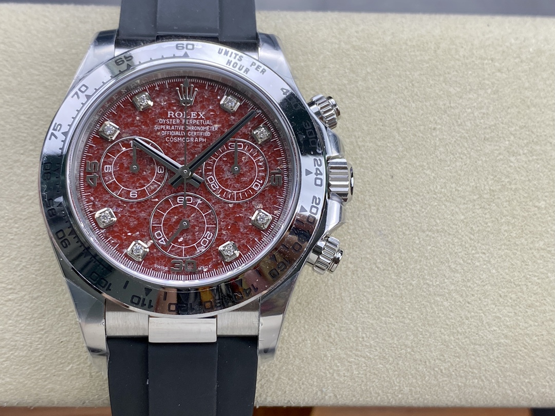 Clean Factory Rolex Daytona 116509 Red Grossular Rubellite Dial Diamonds Index DD4130 Movement Oysterflex Strap 01 Clean Factory Rolex Daytona 116509 Red Grossular Rubellite Dial Diamonds Index DD4130 Movement Oysterflex Strap 01