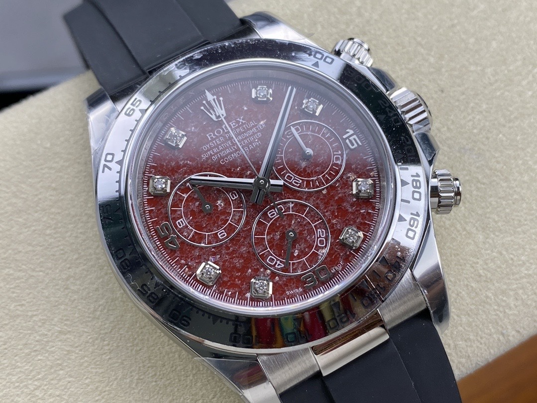 Clean Factory Rolex Daytona 116509 Red Grossular Rubellite Dial Diamonds Index DD4130 Movement Oysterflex Strap 02 Clean Factory Rolex Daytona 116509 Red Grossular Rubellite Dial Diamonds Index DD4130 Movement Oysterflex Strap 02