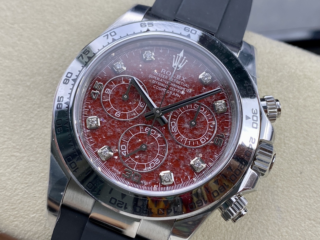 Clean Factory Rolex Daytona 116509 Red Grossular Rubellite Dial Diamonds Index DD4130 Movement Oysterflex Strap 03 Clean Factory Rolex Daytona 116509 Red Grossular Rubellite Dial Diamonds Index DD4130 Movement Oysterflex Strap 03