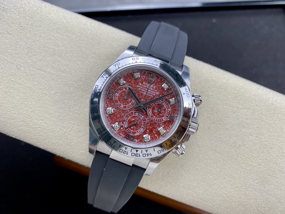 Clean Factory Rolex Daytona 116509 Red Grossular Rubellite Dial Diamonds Index DD4130 Movement Oysterflex Strap 04 Clean Factory Rolex Daytona 116509 Red Grossular Rubellite Dial Diamonds Index DD4130 Movement Oysterflex Strap 04