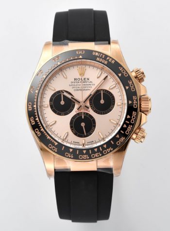 Clean Factory Rolex Daytona M26515LN 0006 Rose Gold Case Sundust and Black Dial Black Ceramic Scale Bezel Oysterflex Strap 4131 Movement 00