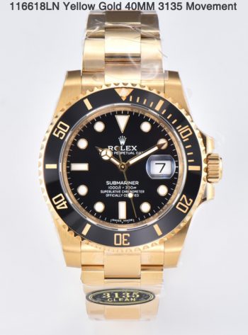 Clean Factory Submariner 116618LN 40mm Black Dial Ceramic Bezel Full Yellow Gold Case 00