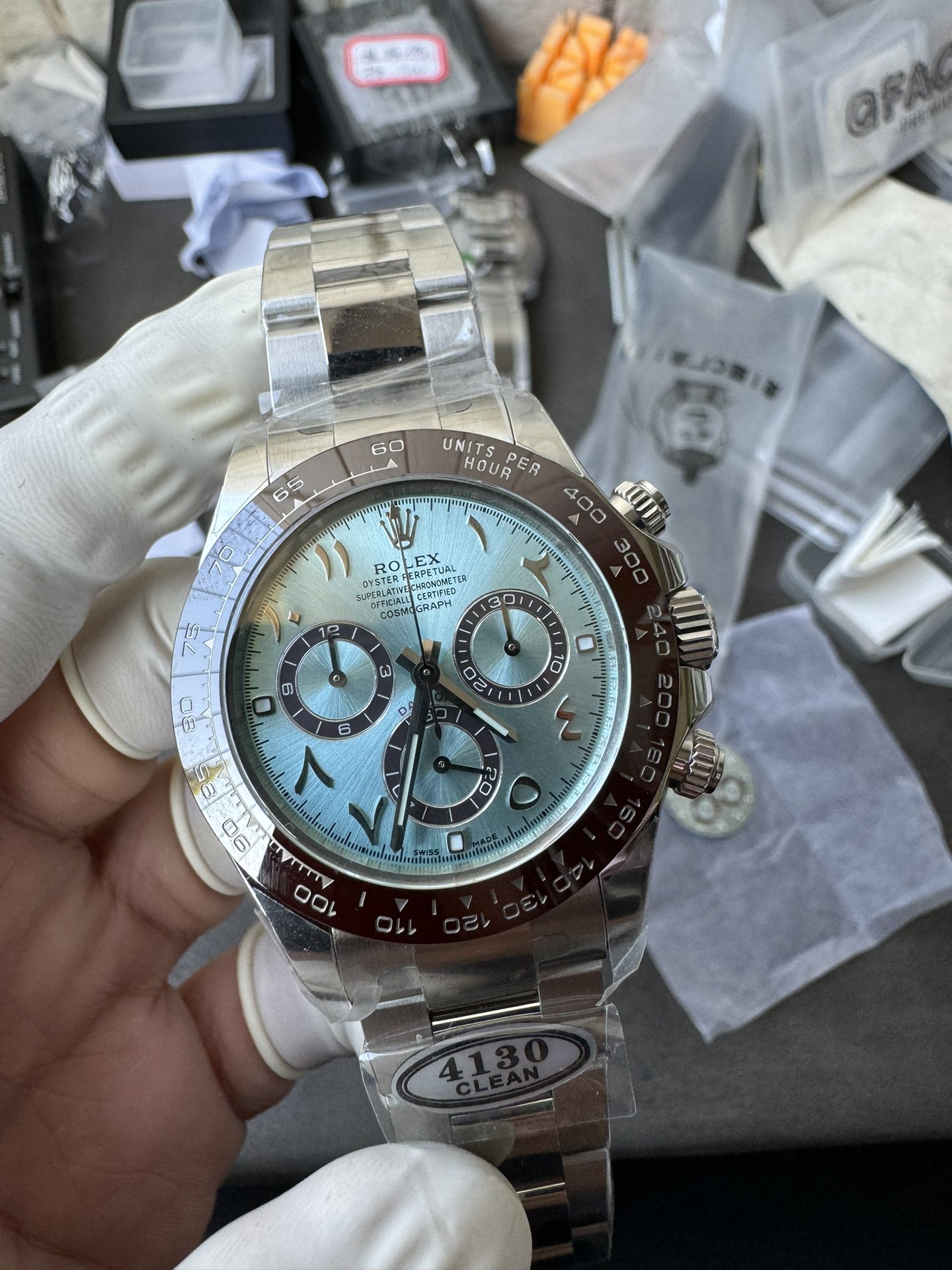 Clean Factory Watch Daytona 116506 Ice Blue Dial Arabic Hour Markers 904L Steel Case Bracelet DD4130 Movement 02 Clean Factory Watch Daytona 116506 Ice Blue Dial Arabic Hour Markers 904L Steel Case Bracelet DD4130 Movement 02