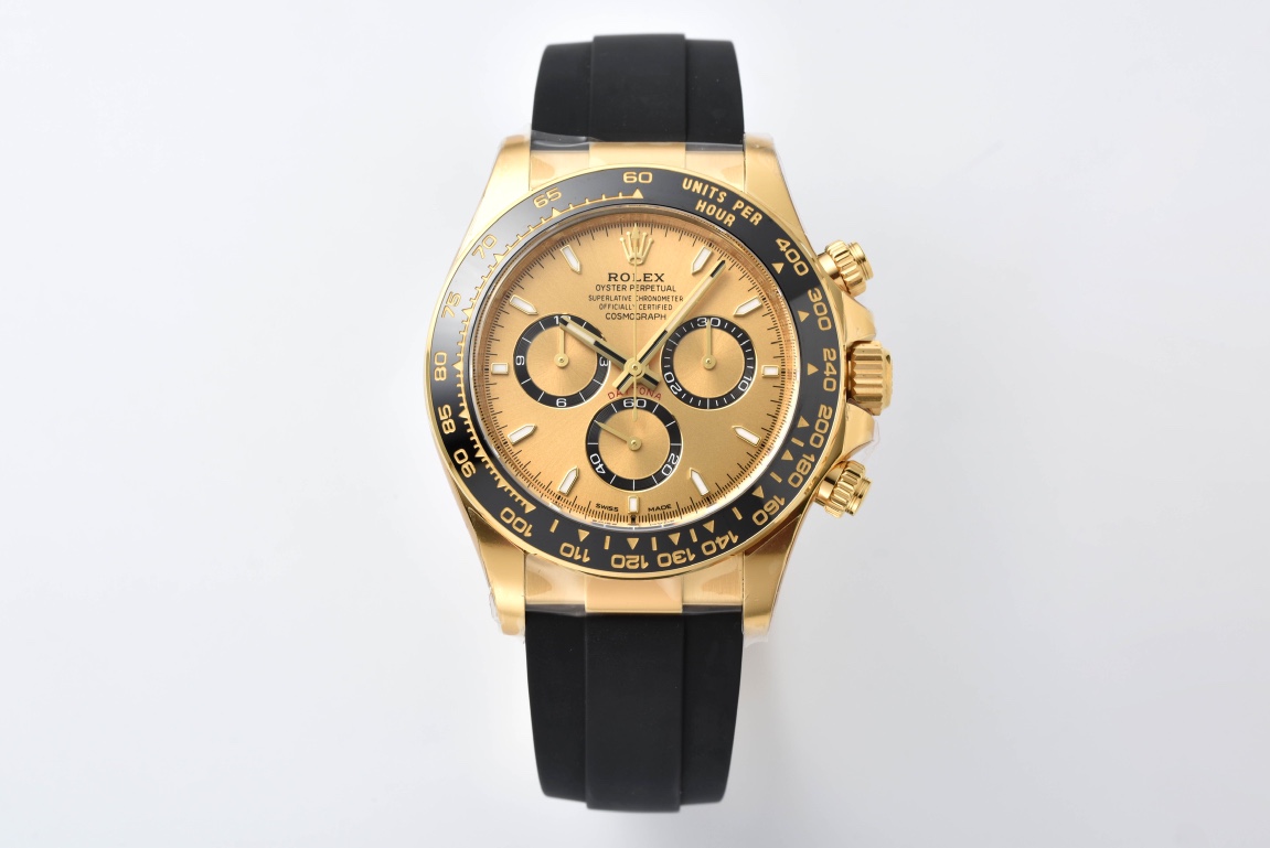 Clean Factory Watch Rolex Daytona 126518 Yellow Gold Case Golden Dial and Black Counter Rings Oysterflex Strap 4131 Movement 01 Clean Factory Watch Rolex Daytona 126518 Yellow Gold Case Golden Dial and Black Counter Rings Oysterflex Strap 4131 Movement 01