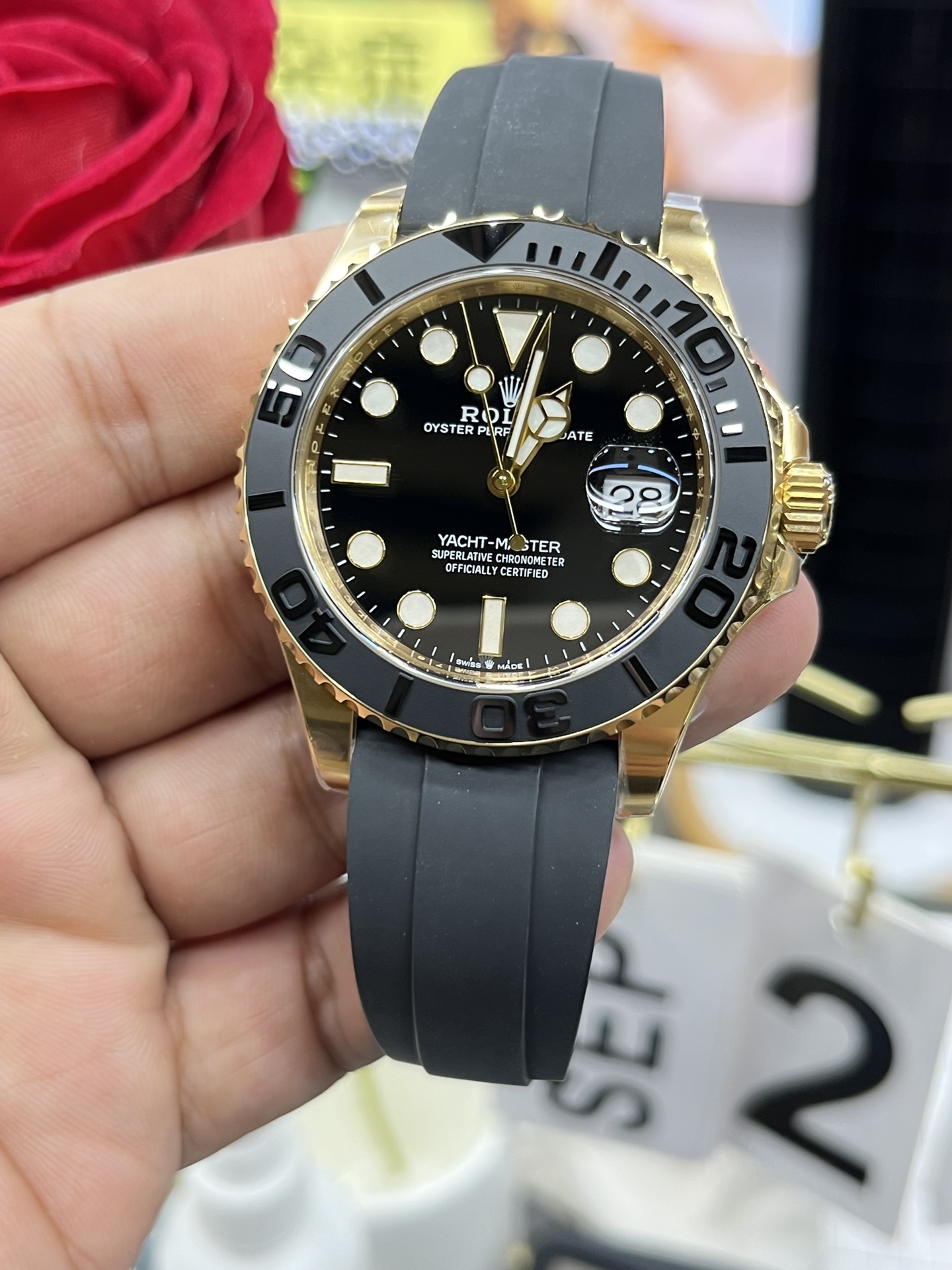 Clean Factory Yacht Master 42mm 226658 Yellow Gold Case 3D Black Ceramic Bezel Oysterflex Strap SuerClone 3235 Movement 02